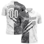 Custom Graffiti Pattern White-Steel Gray 3D Scratch Performance Polo Shirt