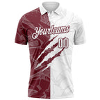 Custom Graffiti Pattern White-Burgundy 3D Scratch Performance Polo Shirt