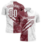 Custom Graffiti Pattern White-Burgundy 3D Scratch Performance Polo Shirt