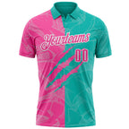 Custom Graffiti Pattern Pink Aqua-White 3D Scratch Performance Polo Shirt