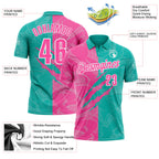 Custom Graffiti Pattern Pink Aqua-White 3D Scratch Performance Polo Shirt