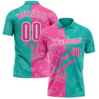Custom Graffiti Pattern Pink Aqua-White 3D Scratch Performance Polo Shirt