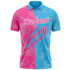 Custom Graffiti Pattern Pink Sky Blue-White 3D Scratch Performance Polo Shirt