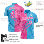 Custom Graffiti Pattern Pink Sky Blue-White 3D Scratch Performance Polo Shirt