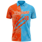 Custom Graffiti Pattern Orange Sky Blue-White 3D Scratch Performance Polo Shirt
