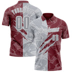Custom Graffiti Pattern Gray Burgundy-White 3D Scratch Performance Polo Shirt