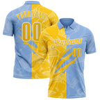 Custom Graffiti Pattern Yellow Light Blue-White 3D Scratch Performance Polo Shirt