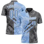 Custom Graffiti Pattern Light Blue Steel Gray-White 3D Scratch Performance Polo Shirt