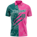 Custom Graffiti Pattern Teal Pink-White 3D Scratch Performance Polo Shirt