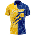 Custom Graffiti Pattern Yellow Royal-White 3D Scratch Performance Polo Shirt