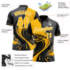 Custom Black Gold Steel Gray-White 3D Pattern Design Animal Wolf And Splash Performance Polo Shirt