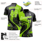 Custom Black Neon Green Steel Gray-White 3D Pattern Design Animal Wolf And Splash Performance Polo Shirt