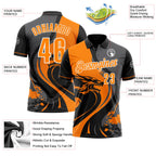 Custom Black Bay Orange Steel Gray-White 3D Pattern Design Animal Wolf And Splash Performance Polo Shirt
