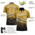 Custom Old Gold Black-White 3D Pattern Design Star And Geometric Shapes Performance Polo Shirt