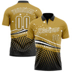 Custom Old Gold Black-White 3D Pattern Design Star And Geometric Shapes Performance Polo Shirt