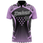 Custom Light Purple Black-White 3D Pattern Design Star And Geometric Shapes Performance Polo Shirt