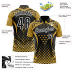 Custom Old Gold Black-White 3D Pattern Design Star And Geometric Shapes Performance Polo Shirt