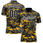 Custom Black Steel Gray Gold-White 3D Pattern Design Splash Performance Polo Shirt