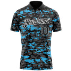 Custom Black Steel Gray Sky Blue-White 3D Pattern Design Splash Performance Polo Shirt