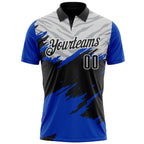 Custom Thunder Blue Black Gray-White 3D Pattern Design Splash Performance Polo Shirt