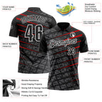 Custom Black Steel Gray Red-White 3D Pattern Design Grid And Fragment Art Performance Polo Shirt