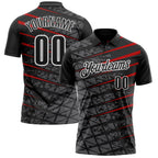Custom Black Steel Gray Red-White 3D Pattern Design Grid And Fragment Art Performance Polo Shirt
