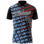 Custom Black Light Blue Red-White 3D Pattern Design Grid And Fragment Art Performance Polo Shirt