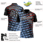 Custom Black Light Blue Red-White 3D Pattern Design Grid And Fragment Art Performance Polo Shirt