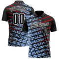 Custom Black Light Blue Red-White 3D Pattern Design Grid And Fragment Art Performance Polo Shirt