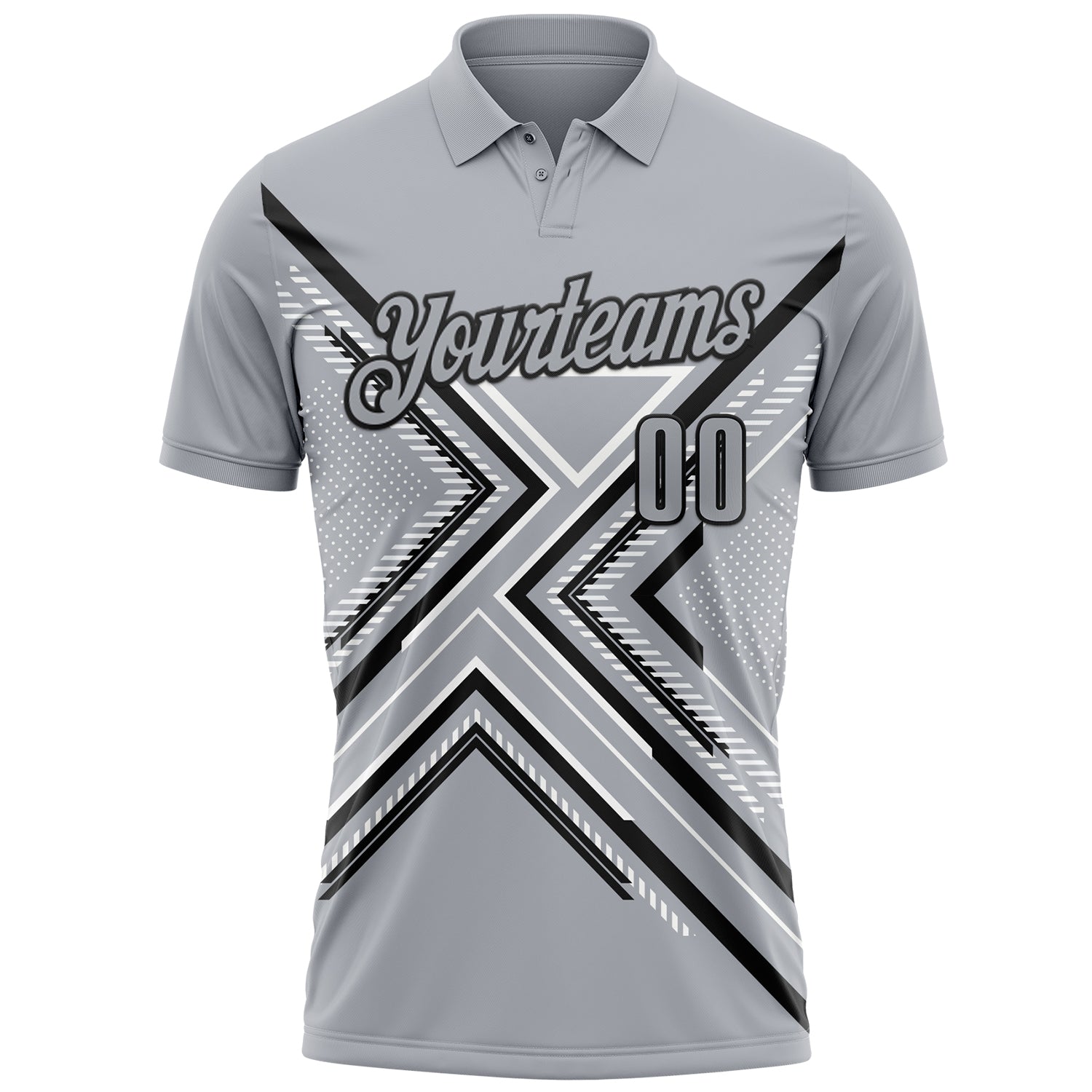 Custom Gray Black-White 3D Pattern Design Geometric Shapes Performance Polo Shirt