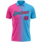 Custom Sky Blue Pink-Black 3D Gradient Fashion Performance Polo Shirt
