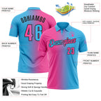 Custom Sky Blue Pink-Black 3D Gradient Fashion Performance Polo Shirt