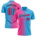 Custom Sky Blue Pink-Black 3D Gradient Fashion Performance Polo Shirt
