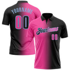 Custom Black Pink-Light Blue 3D Gradient Fashion Performance Polo Shirt