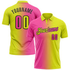 Custom Neon Yellow Pink-Black 3D Gradient Fashion Performance Polo Shirt