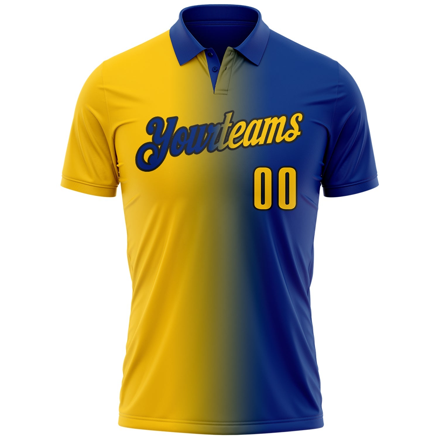Custom Royal Yellow-Black 3D Gradient Fashion Performance Polo Shirt
