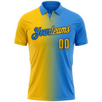 Custom Powder Blue Yellow-Black 3D Gradient Fashion Performance Polo Shirt