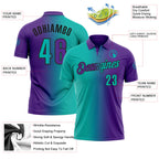 Custom Purple Aqua-Black 3D Gradient Fashion Performance Polo Shirt