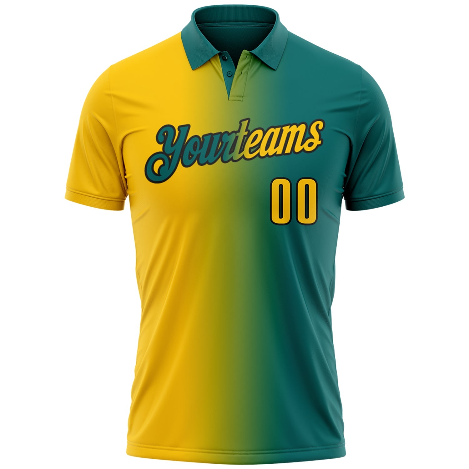 Custom Teal Yellow-Black 3D Gradient Fashion Performance Polo Shirt