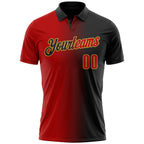 Custom Black Red-Old Gold 3D Gradient Fashion Performance Polo Shirt