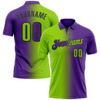 Custom Purple Neon Green-Black 3D Gradient Fashion Performance Polo Shirt