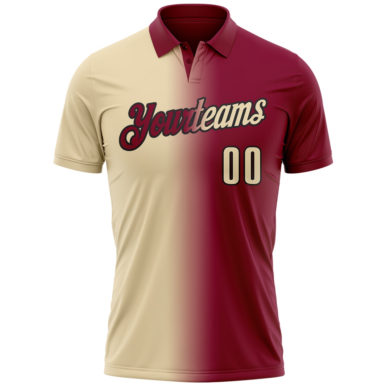 Custom Maroon Cream-Black 3D Gradient Fashion Performance Polo Shirt