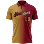 Custom Maroon Old Gold-Black 3D Gradient Fashion Performance Polo Shirt
