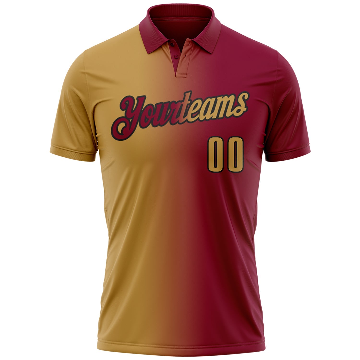 Custom Maroon Old Gold-Black 3D Gradient Fashion Performance Polo Shirt