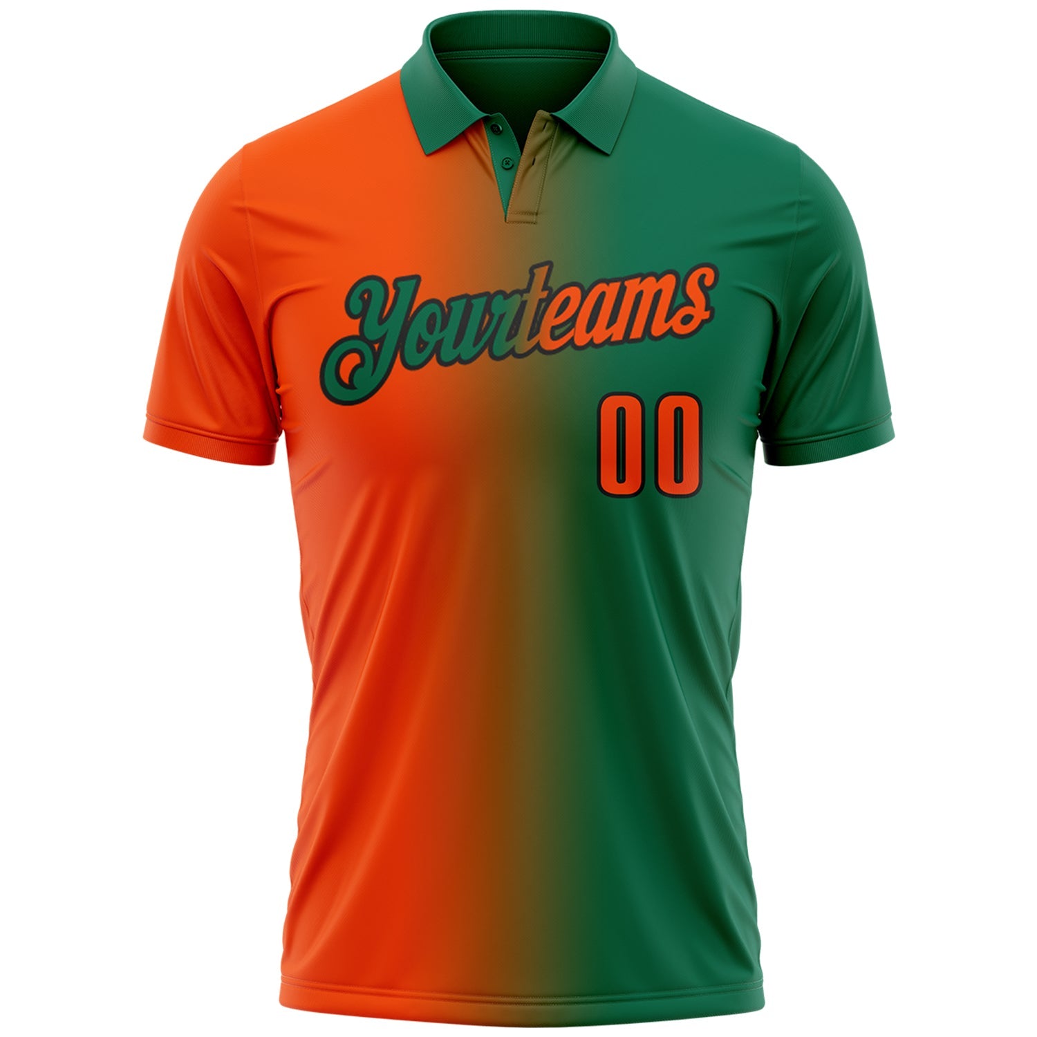 Custom Kelly Green Orange-Black 3D Gradient Fashion Performance Polo Shirt