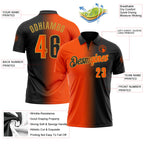 Custom Black Orange-Old Gold 3D Gradient Fashion Performance Polo Shirt