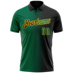 Custom Black Kelly Green-Gold 3D Gradient Fashion Performance Polo Shirt