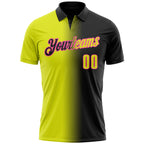 Custom Black Neon Yellow-Pink 3D Gradient Fashion Performance Polo Shirt