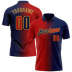 Custom Navy Red-Old Gold 3D Gradient Fashion Performance Polo Shirt