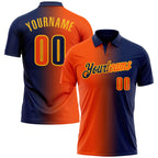 Custom Navy Orange-Gold 3D Gradient Fashion Performance Polo Shirt